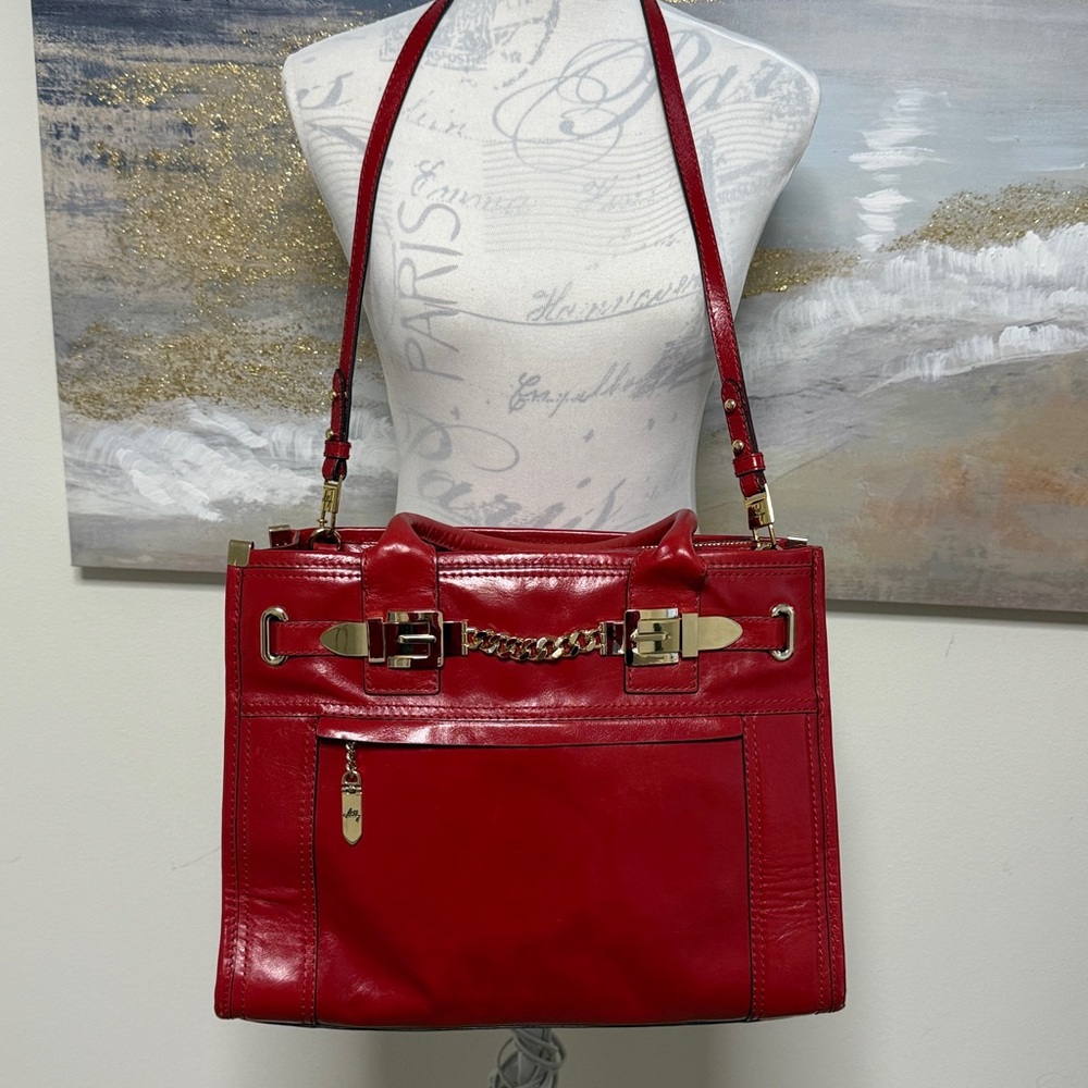 NEW MILLY Leather Crossbody/Shoulder Vintage Tote Bag, Red